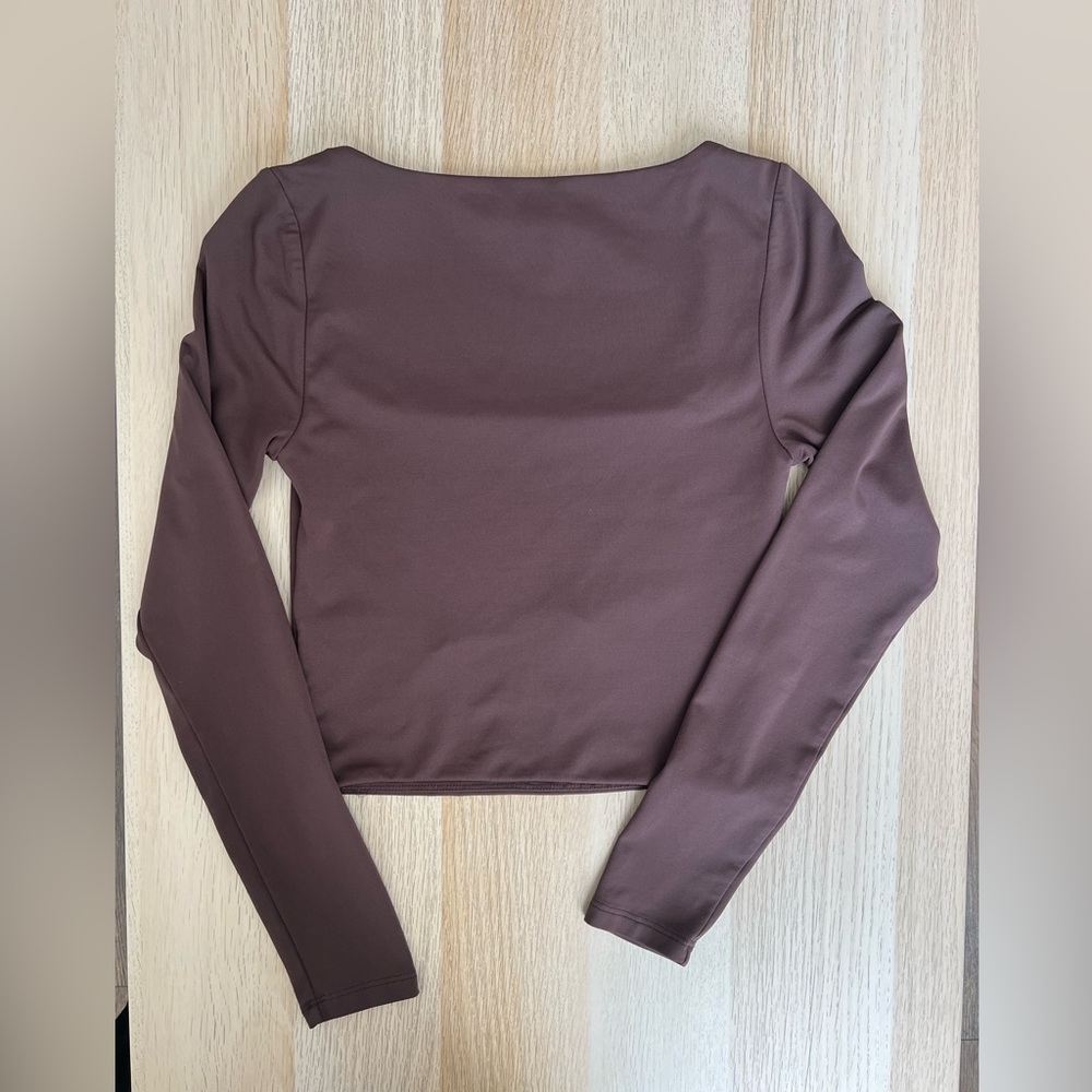 Babaton Square Neck Long Sleeve Top S Brown Fitted Minimal - Picture 5 of 11